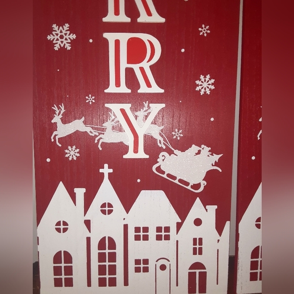 Christmas "Be Merry" Porch Leaner Sign 36" x 11" - Picture 3 of 10